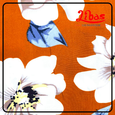 Large half white floral prints on orange soft cotton sleevless nighty from libas loungewear-SL034