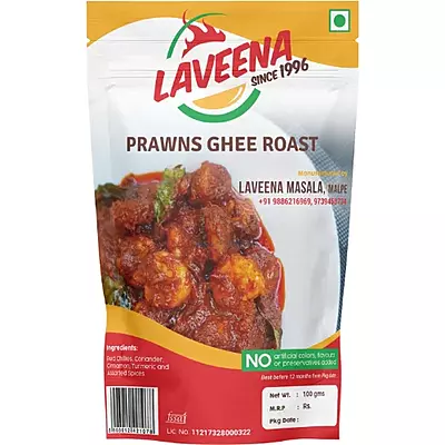 Laveena Prawns Ghee Roast โ Spicy & Flavorful South Indian Delight - 100g