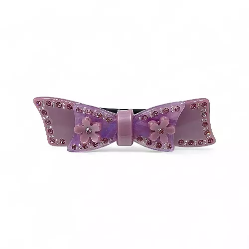 Elegant Lavender Bow Crystal Hair Barrette Clip