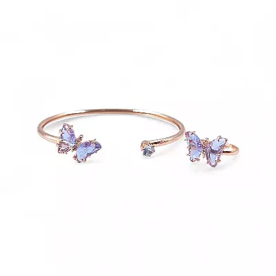 Rose Gold Butterfly Bangle & Ring Set - Lavender Stone