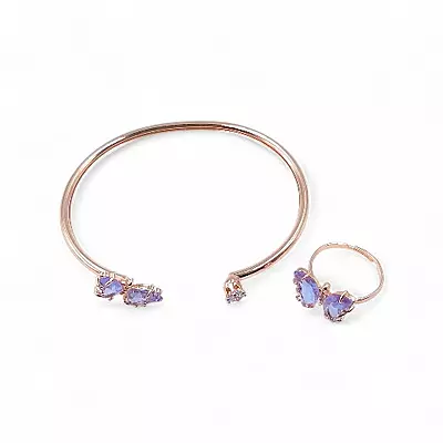 Rose Gold Butterfly Bangle & Ring Set - Lavender Stone