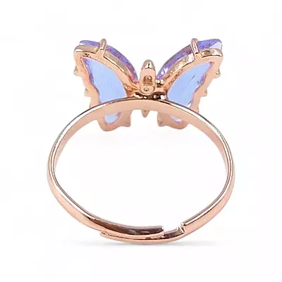 Rose Gold Butterfly Bangle & Ring Set - Lavender Stone