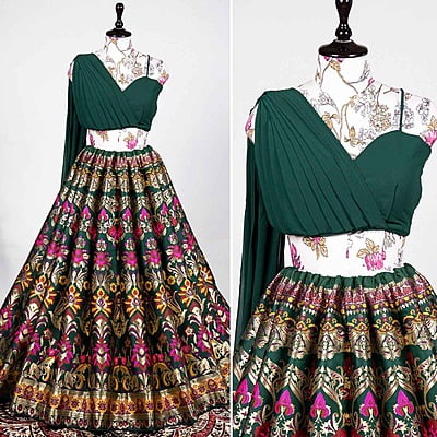 Banarasi Festive Fusion Lehenga Catalogue 1-BottleGreen