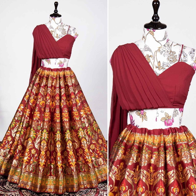 Banarasi Festive Fusion Lehenga Catalogue 1-Maroon