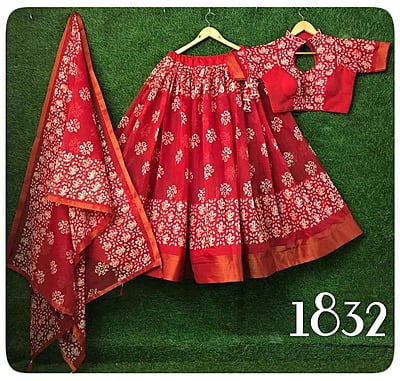 Cotton Festive Fusion Lehenga Catalogue 3-Red