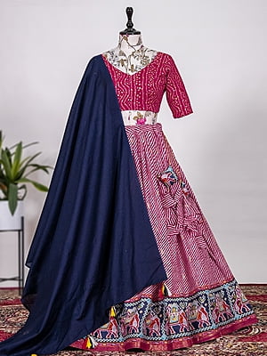 Cotton Figures Printed Lehenga-Magenta