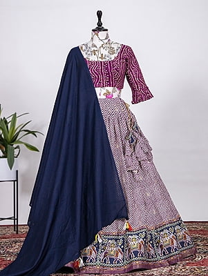 Cotton Figures Printed Lehenga-Purple