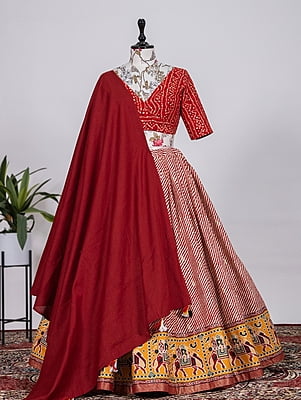 Cotton Figures Printed Lehenga-Red
