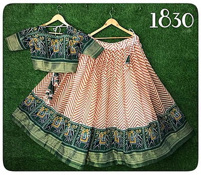 Cotton Silk Patola Printed Lehenga Catalogue 1-BottleGreen Cotton Silk Patola Printed Lehenga Catalogue 1-BottleGreen