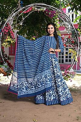Hand Block Printed Lehenga Catalogue 2-Indigo-1