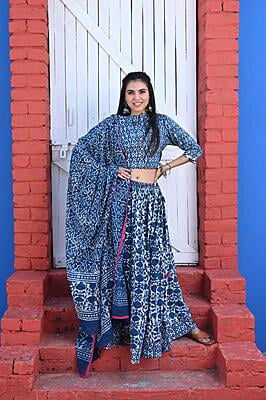 Hand Block Printed Lehenga Catalogue 2-Indigo-3