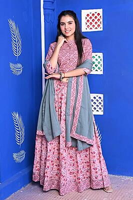 Hand Block Printed Lehenga Catalogue 2-Peach-1