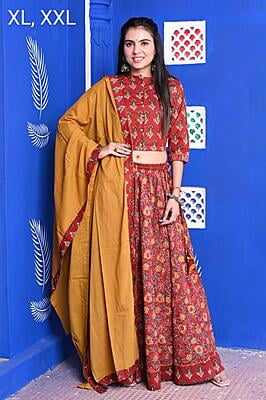 Hand Block Printed Lehenga Catalogue 2-Rust-1