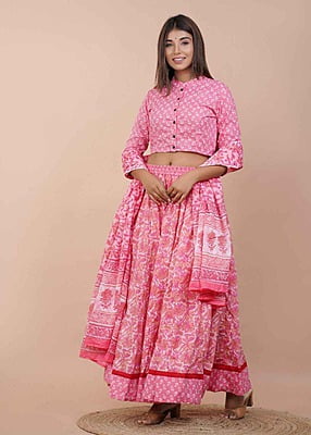 Hand Block Printed Lehenga-Pink