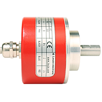 Side profile showing 8 mm shaft and clamping flange of Leuze incremental encoder