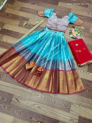 Lichi Silk Lehenga For Girls - Blue