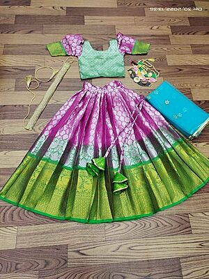 Lichi Silk Lehenga For Girls - Pink