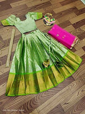 Lichi Silk Lehenga For Girls - Pista