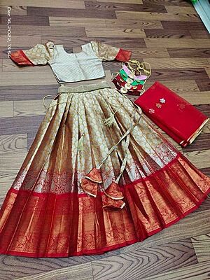 Lichi Silk Lehenga For Girls - Red - 2