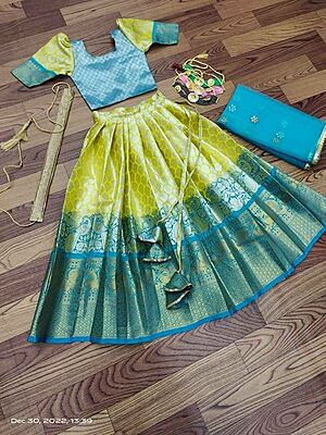 Lichi Silk Lehenga For Girls - Yellow