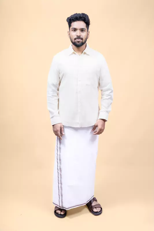 Men's Full Sleeve Embroidered Shirt - Beige