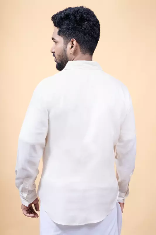 Men's Full Sleeve Embroidered Shirt - Beige