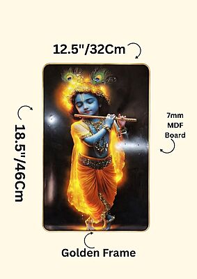 Divine Krishna Playing Flute Wall Art | Resin Crystal Embedded | Dust Resistant Spiritual Home Décor