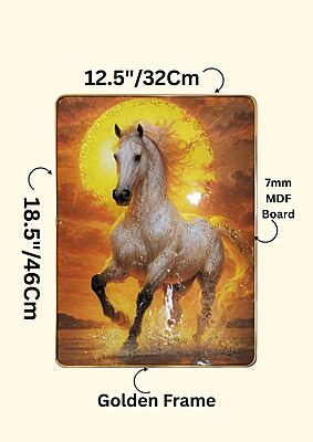 White Running Horse Wall Art  – Resin Crystal Embedded Luxury Vastu Decor Frame