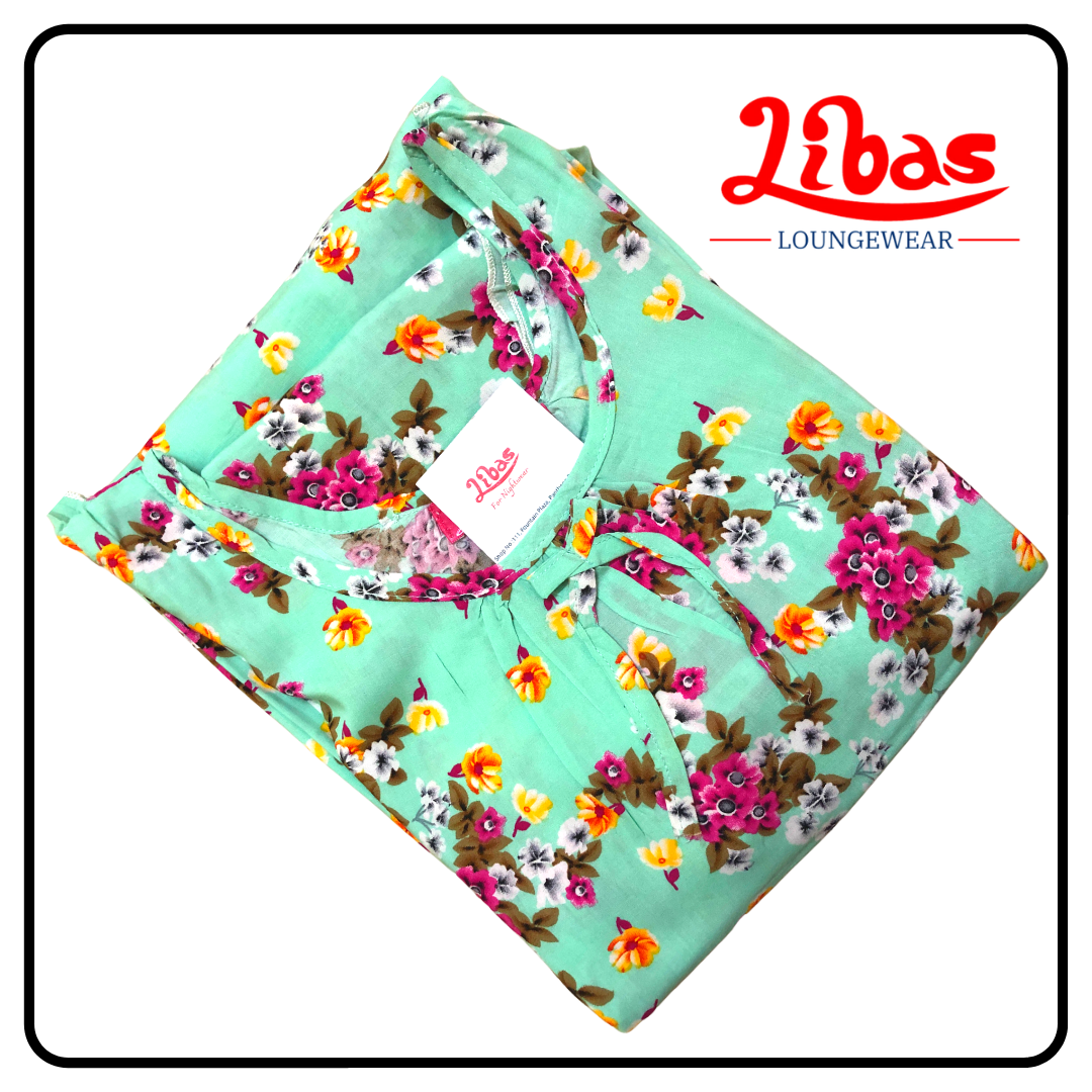 Light greyish green based floral printed rayon sleevless nighty from libas loungewear-SL046