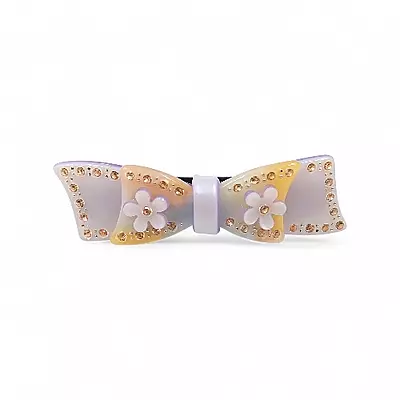 Elegant Lilac Bow Crystal Hair Barrette Clip