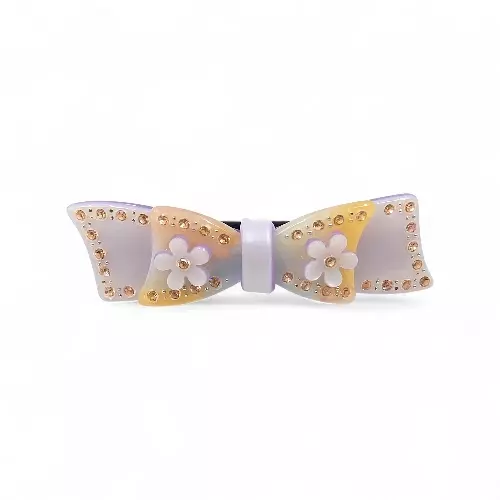 Elegant Lilac Bow Crystal Hair Barrette Clip