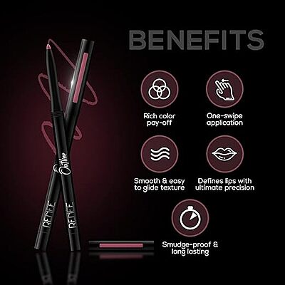RENEE Outline Lip Liner With Built-in Sharpener 06 Amelia 0.35gm, Long Lasting & Smudge Proof
