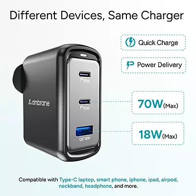 WALL CHARGER AMBRANE CHARGE70 (AWC-G02) BLACK