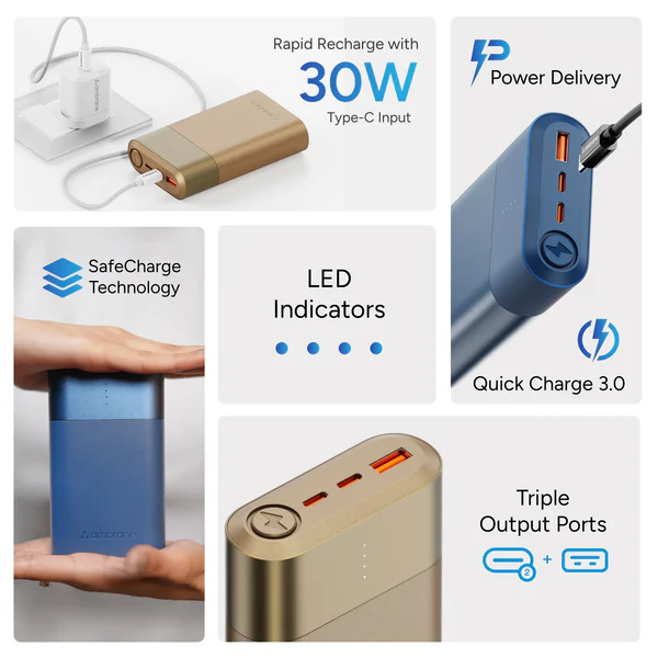 POWER BANK AMBRANE POWERLIT DUO30 20000 MAH GOLDEN