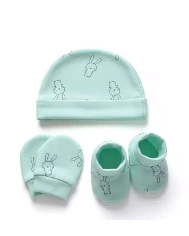 LittleToons Baby Essentials 3-Piece Set – Soft Cotton Cap, Mittens & Booties for Newborns (0–3 Months)