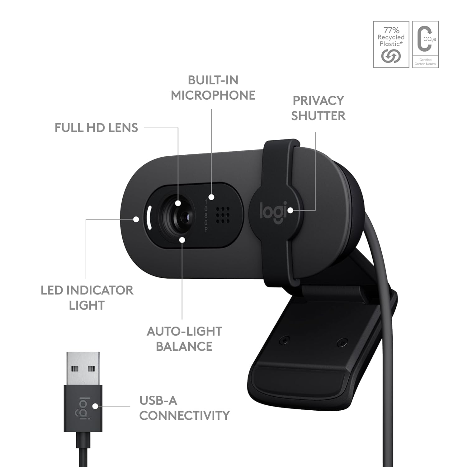Logitech Brio 100 Full HD Webcam for Meetings and Streaming, Auto-Light Balance, Built-in Mic, Privacy Shutter, USB-A, for Microsoft Teams, Google Meet, Zoom and More- Graphite Logitech Brio 100 Full HD Webcam for Meetings and Streaming, Auto-Light Balance, Built-in Mic, Privacy Shutter, USB-A, for Microsoft Teams, Google Meet, Zoom and More- Graphite