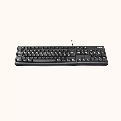 Used Logitech K120 / Full-Size, Spill-Resistant, Curved Space Bar for Windows, USB Plug-and-Play, Full-Size, Spill-Resistant, Curved Space Bar Wired USB Desktop Keyboard