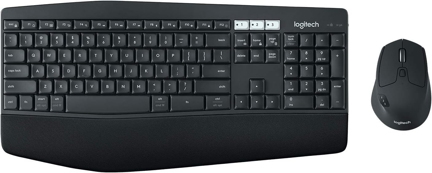 Logitech MK850 Multi-Device Wireless Keyboard and Mouse Set, 2.4GHz Wireless & Bluetooth, Curved Keyframe , 12 Programmable Keys for PC/Mac (Black) Logitech MK850 Multi-Device Wireless Keyboard and Mouse Set, 2.4GHz Wireless & Bluetooth, Curved Keyframe , 12 Programmable Keys for PC/Mac (Black)