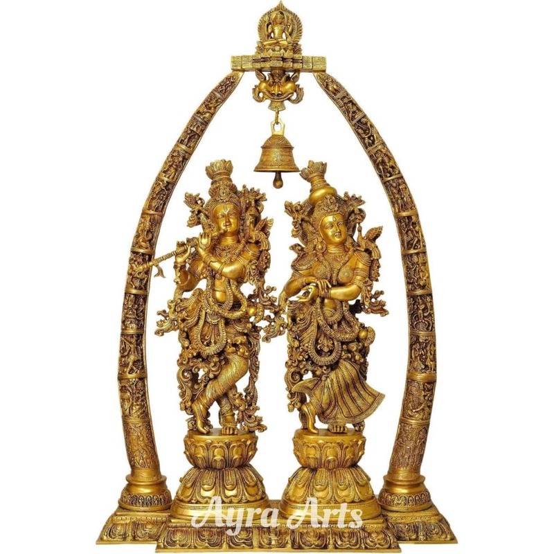 Brass Arch Radha Krishna Statue - 48 inch Height | Grand Statement Piece