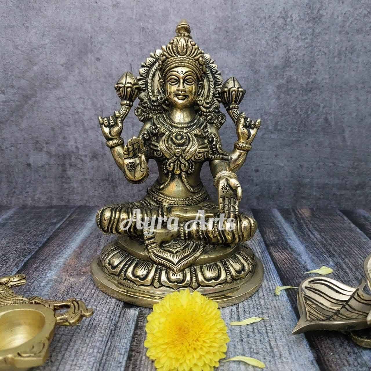 Brass Lakshmi Idol - 7.5 inch Height | Blessings of Prosperity
