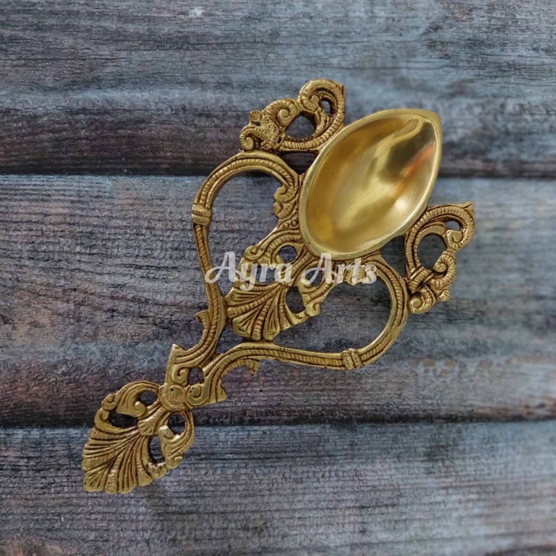 Brass Pooja Chammach/Spoon/Harathi - 7.7 inch Length | Ritual Essential