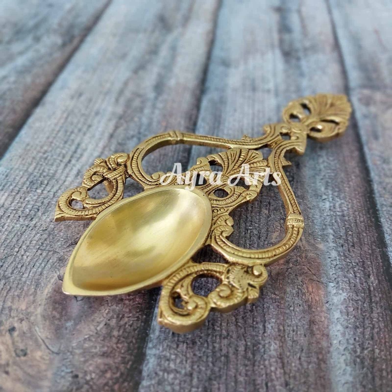 Brass Pooja Chammach/Spoon/Harathi - 7.7 inch Length | Ritual Essential
