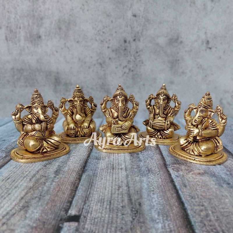 Brass Ganesh Musical Set - 4 inch Height | Melodious Devotion