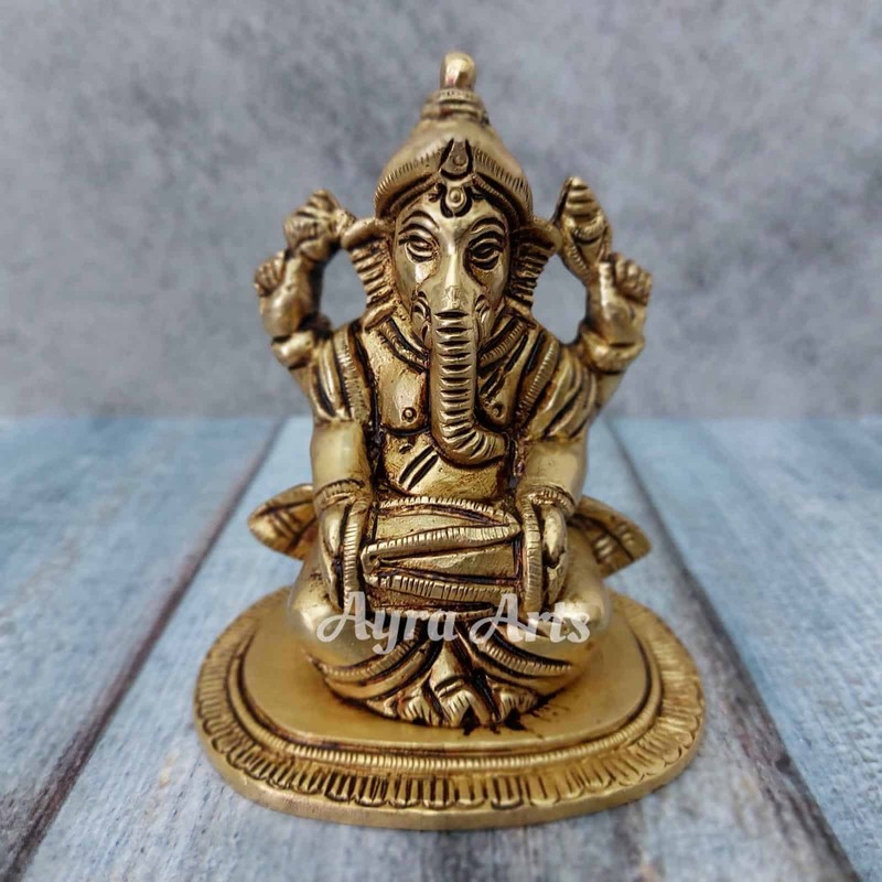 Brass Ganesh Musical Set - 4 inch Height | Melodious Devotion