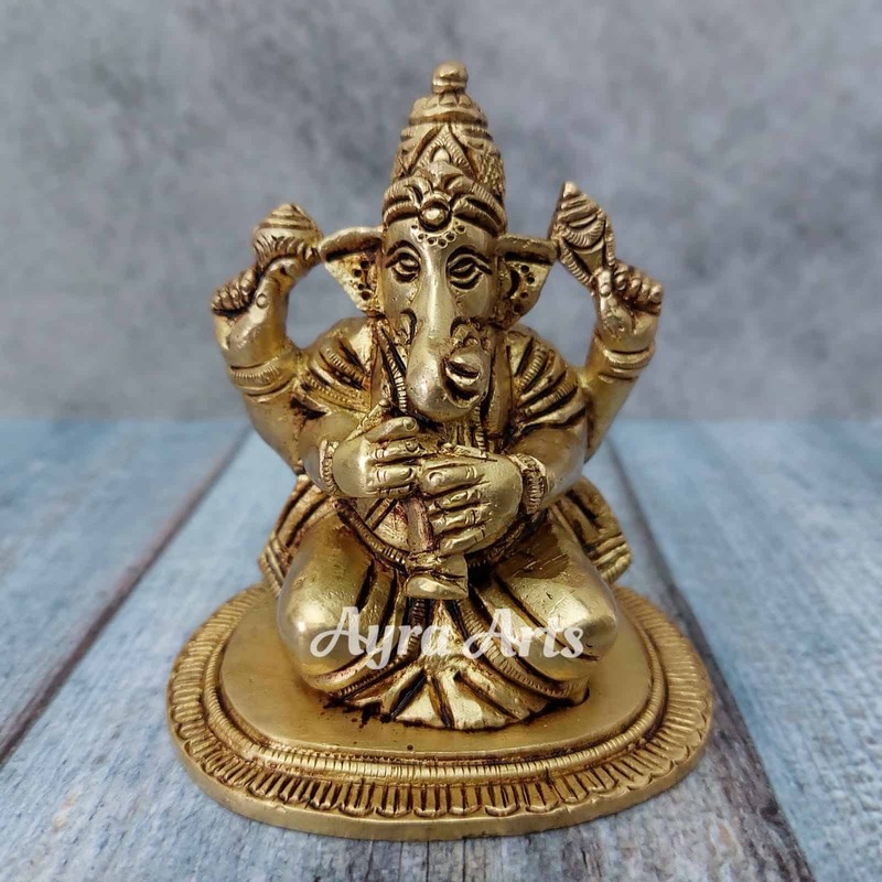 Brass Ganesh Musical Set - 4 inch Height | Melodious Devotion