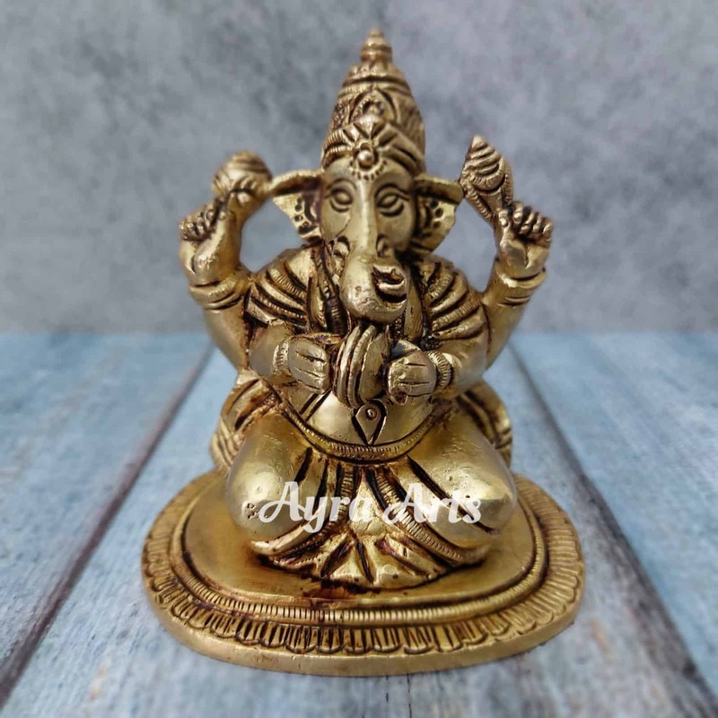 Brass Ganesh Musical Set - 4 inch Height | Melodious Devotion