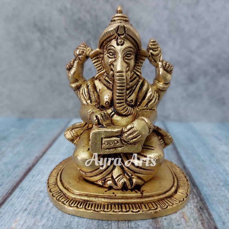 Brass Ganesh Musical Set - 4 inch Height | Melodious Devotion
