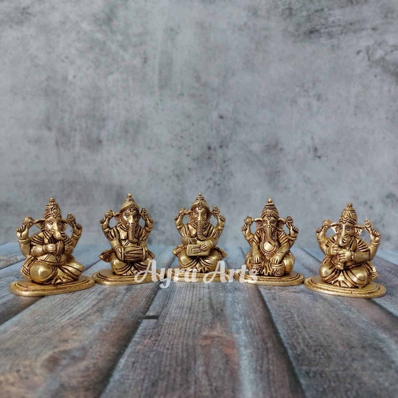 Brass Ganesh Musical Set - 4 inch Height | Melodious Devotion
