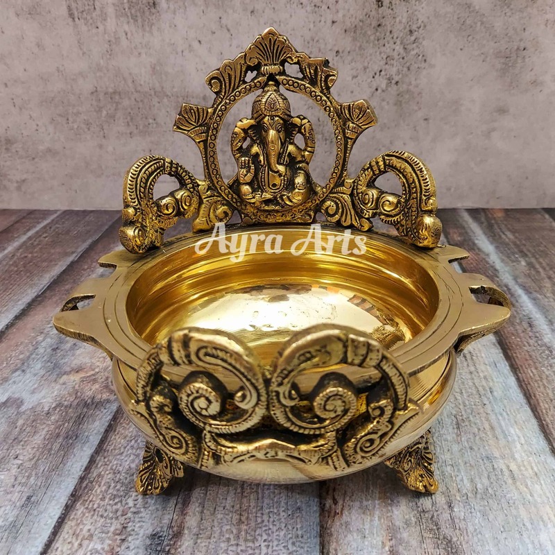 Brass Ganesh Urli - 6.8 inch Height | Decorative Display Piece