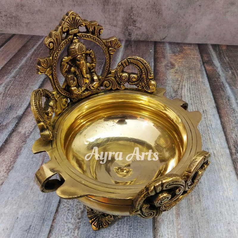 Brass Ganesh Urli - 6.8 inch Height | Decorative Display Piece